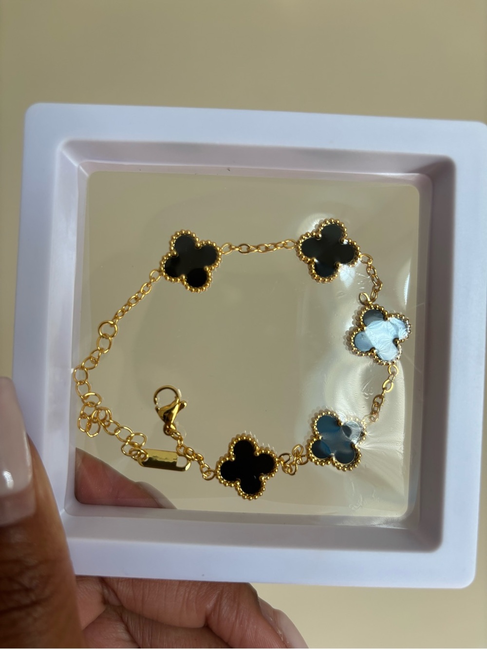 18K Gold Filled Stainless Steel Gold Clover Bracelet with Black Accents